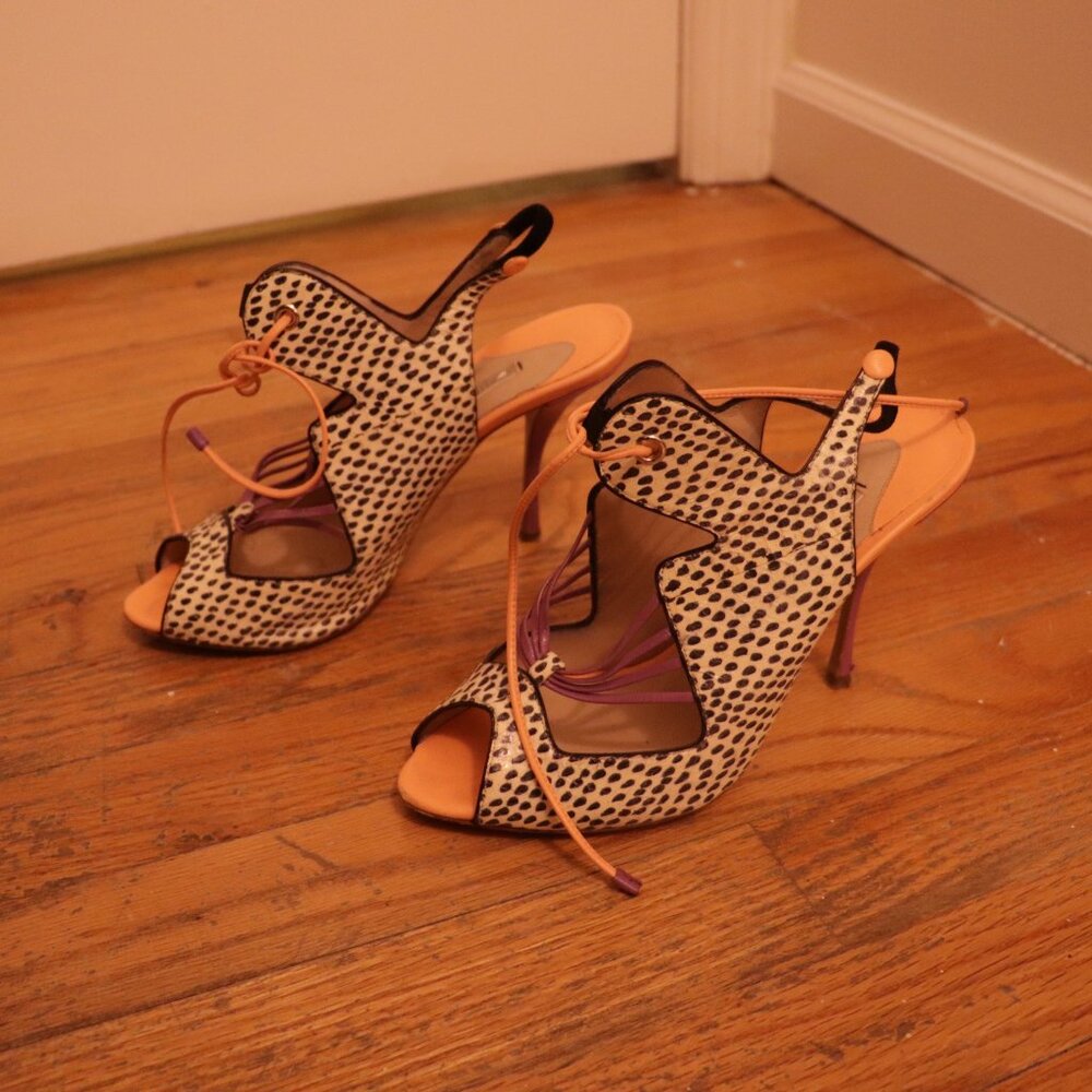 Nicholas Kirkwood Orange Cream Polka Dot Open Toe Heel